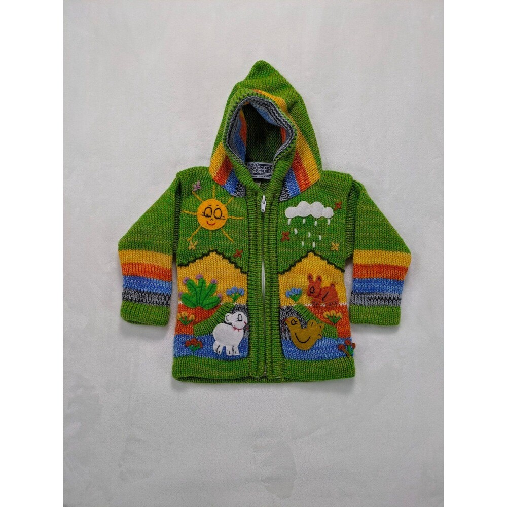 Mexicali Blues Peru Hand-Knit Toddler Sweater - 3D Storybook Scene Hoodie - 2/3T